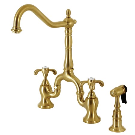 Kingston Brass Bridge Kitchen Faucet with Brass Sprayer, Brushed Brass KS7757TXBS